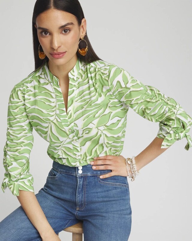 Floral Ruched Sleeve Shirt - image 2